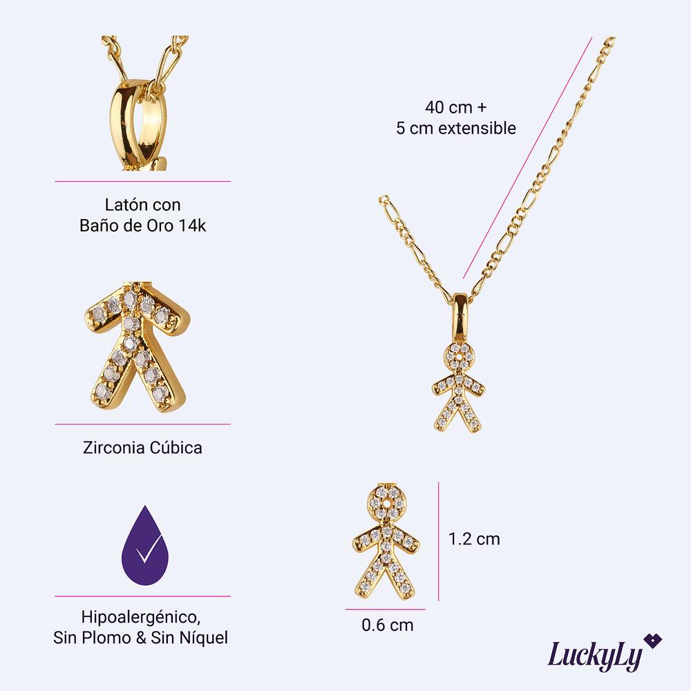 Foto 6 pulgar | Collar Para Mujer De Niños Personalizado, Baño De Oro 14k Y Zirconia Cúbica, Cadena Y Charms Luckyly, Modelo Darcy