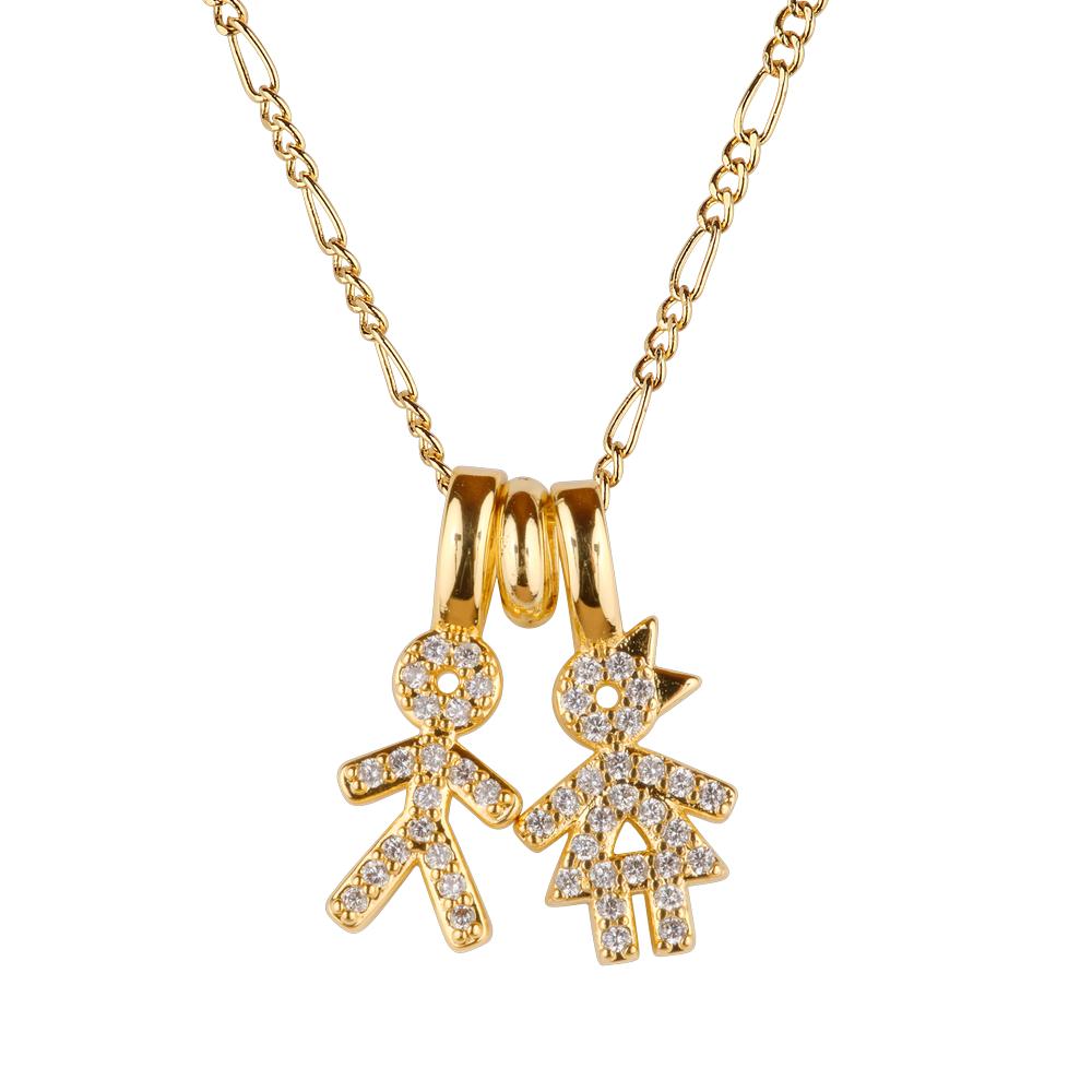 Collar Para Mujer De Niños Personalizado, Baño De Oro 14k Y Zirconia Cúbica, Cadena Y Charms Luckyly, Modelo Darcy