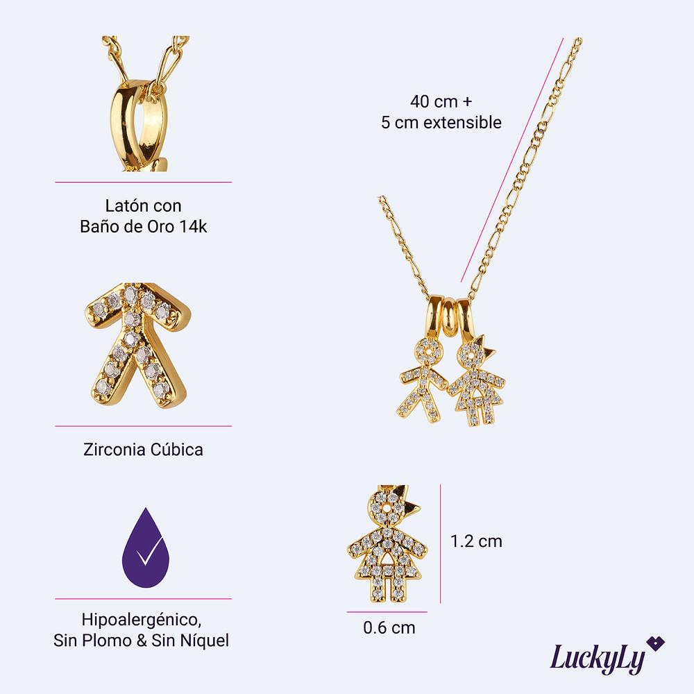 Foto 5 | Collar Para Mujer De Niños Personalizado, Baño De Oro 14k Y Zirconia Cúbica, Cadena Y Charms Luckyly, Modelo Darcy