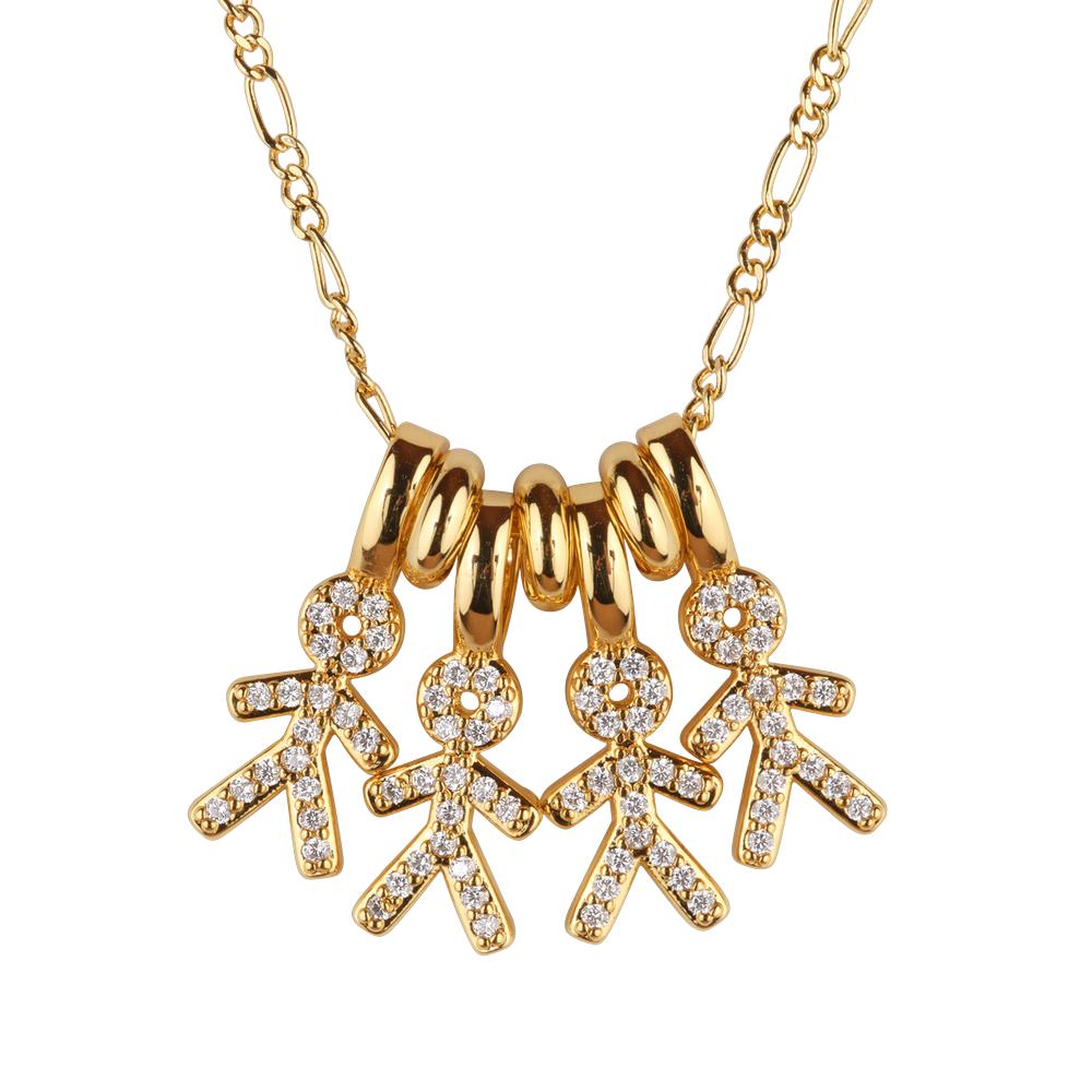 Collar Para Mujer De Niños Personalizado, Baño De Oro 14k Y Zirconia Cúbica, Cadena Y Charms Luckyly, Modelo Darcy