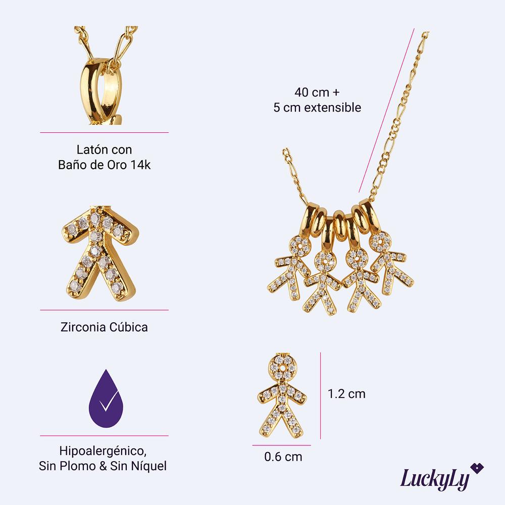 Foto 5 pulgar | Collar Para Mujer De Niños Personalizado, Baño De Oro 14k Y Zirconia Cúbica, Cadena Y Charms Luckyly, Modelo Darcy