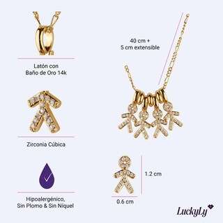 Foto 4 | Collar Para Mujer De Niños Personalizado, Baño De Oro 14k Y Zirconia Cúbica, Cadena Y Charms Luckyly, Modelo Darcy