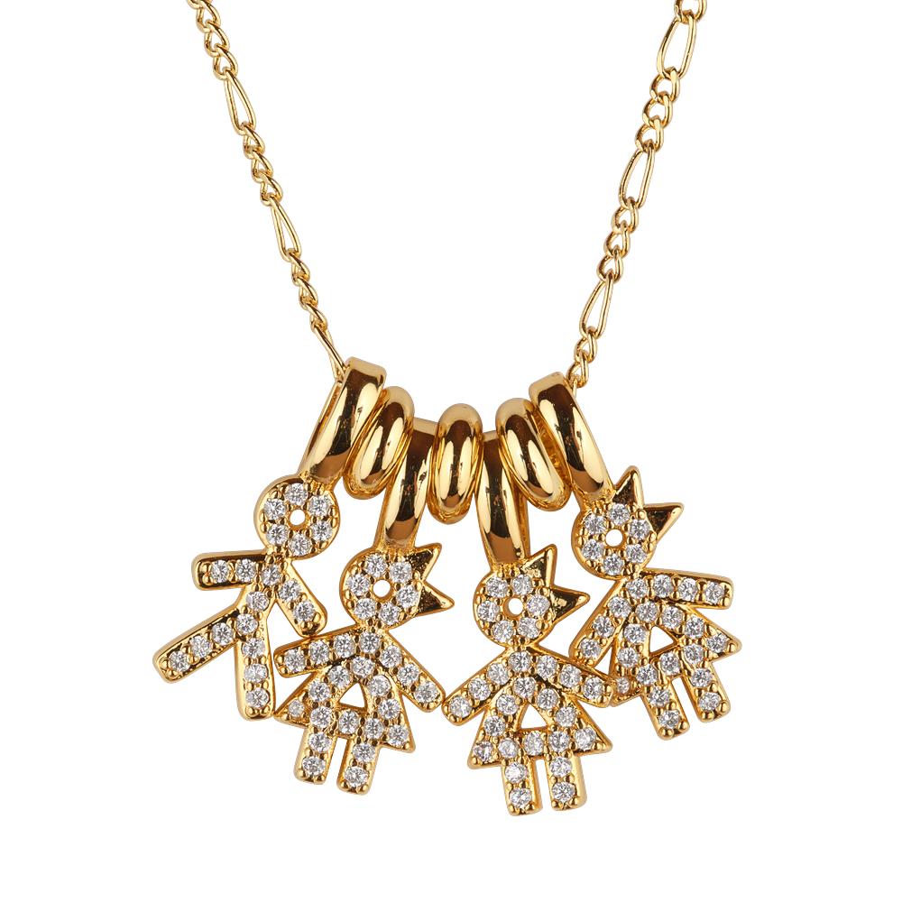 Collar Para Mujer De Niños Personalizado, Baño De Oro 14k Y Zirconia Cúbica, Cadena Y Charms Luckyly, Modelo Darcy