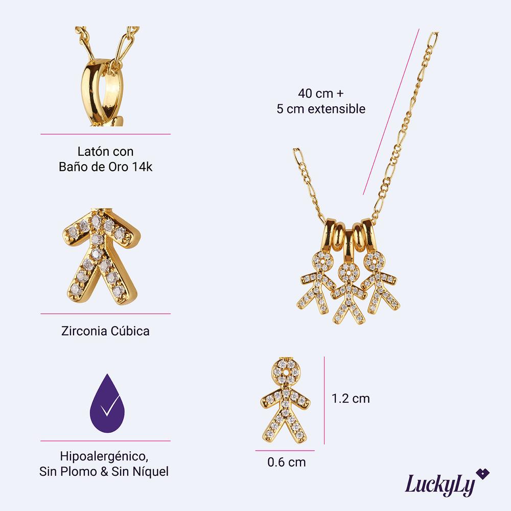 Foto 6 pulgar | Collar Para Mujer De Niños Personalizado, Baño De Oro 14k Y Zirconia Cúbica, Cadena Y Charms Luckyly, Modelo Darcy