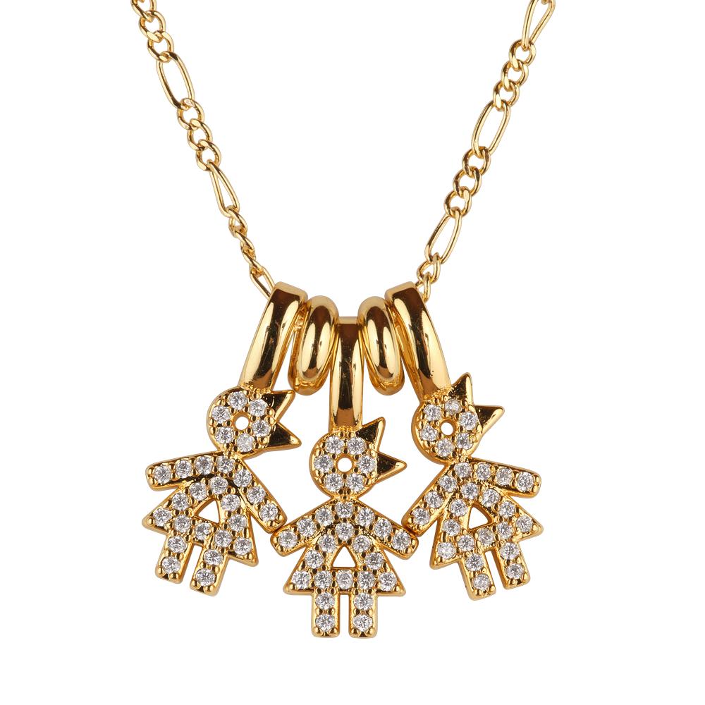 Collar Para Mujer De Niños Personalizado, Baño De Oro 14k Y Zirconia Cúbica, Cadena Y Charms Luckyly, Modelo Darcy