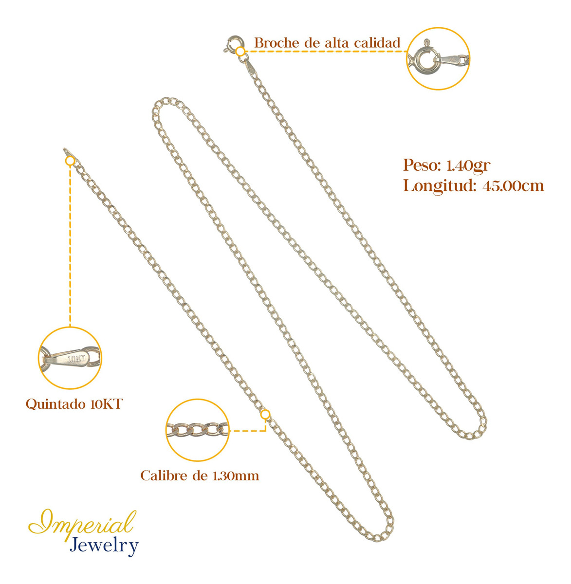 Foto 4 | Cadena Italiana de 10k  Estilo Cubana Calibre 2 mm de 45 cm