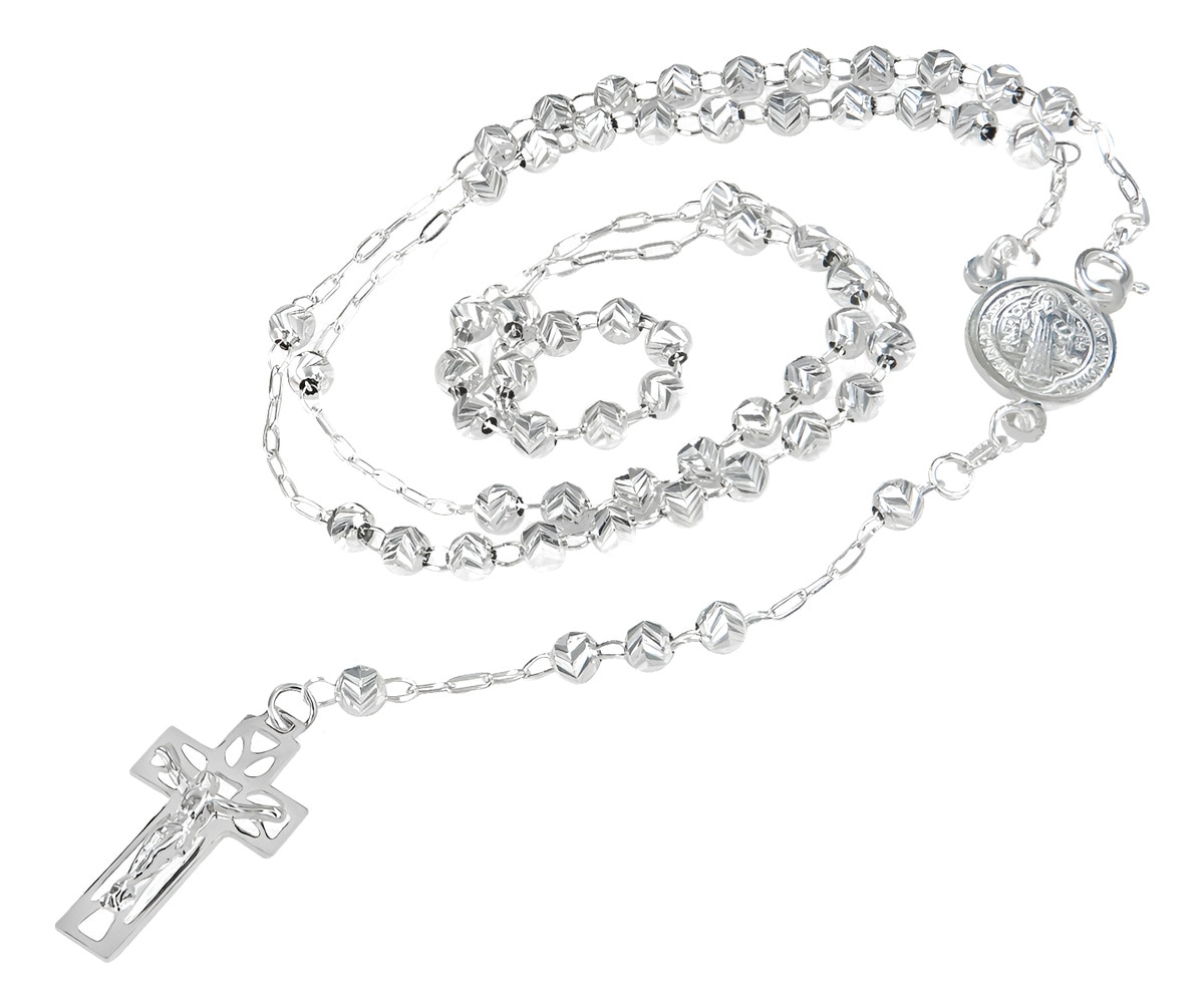 Rosario de Plata Ley 925 con Bola Diamantada de 55 cm $1,099