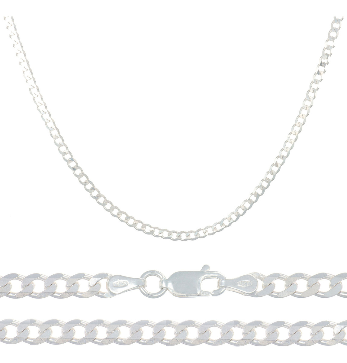 Cadena De Plata 925 Estilo Barbada De 50 Cm Calibre 3.8mm
