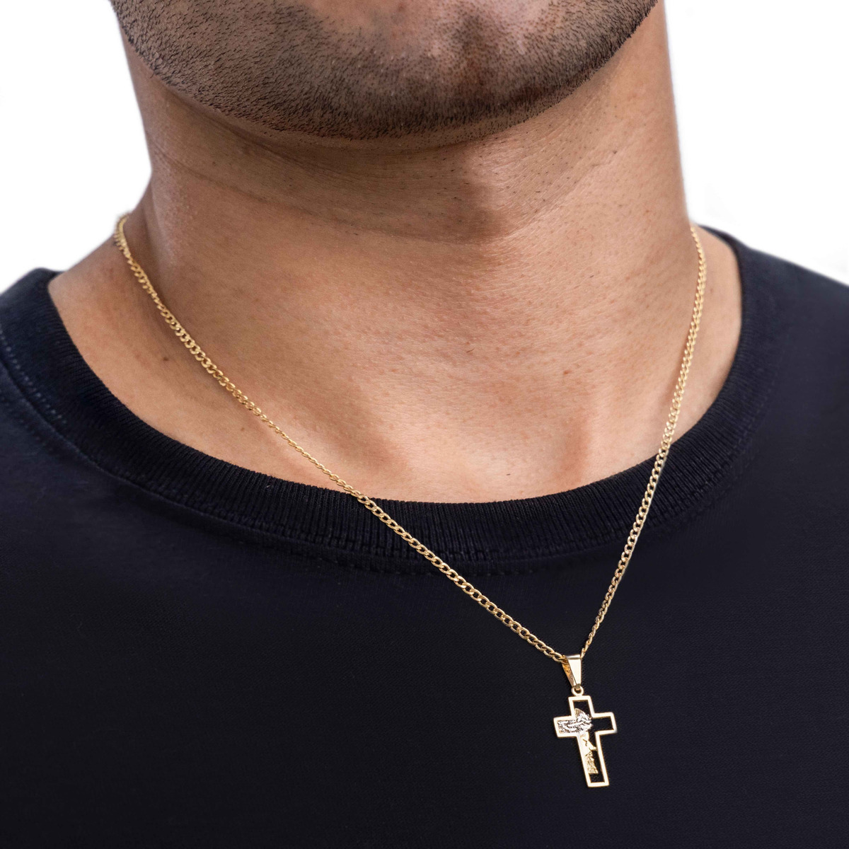 Foto 4 pulgar | Collar De Cruz Con Rostro De Cristo De Oro De 10k