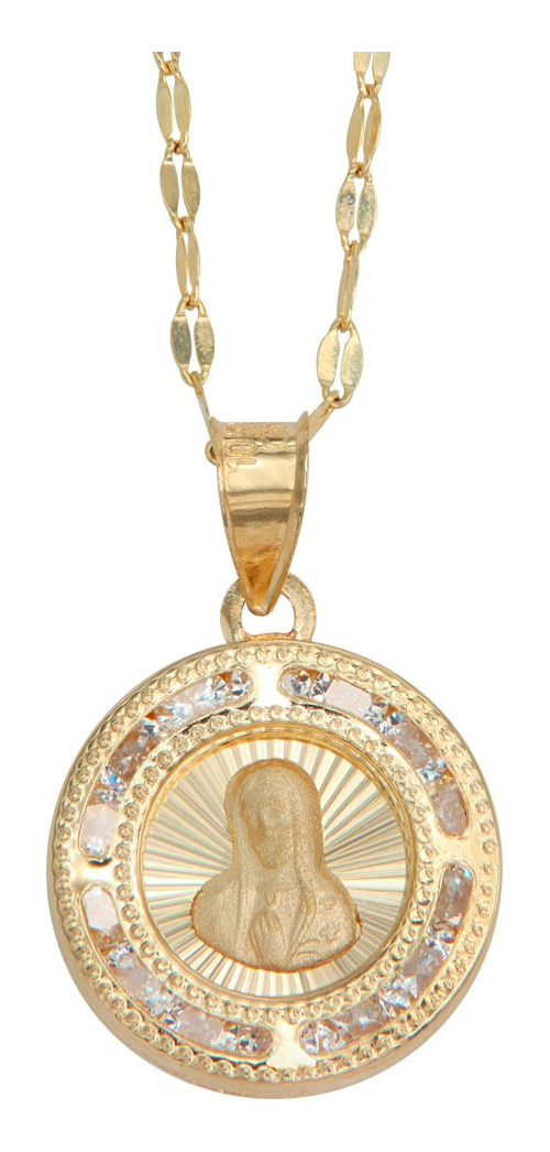 Collar De Medalla Nacional De Rostro De La Virgen De Oro 14k