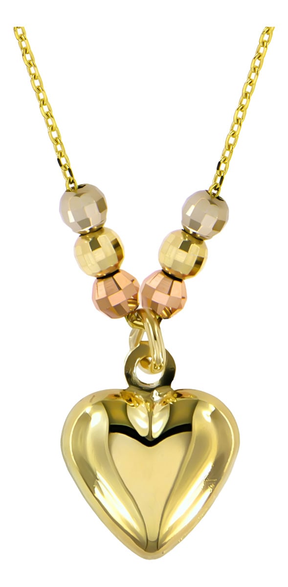 Gargantilla Italiana 14k De Corazón Inflado Y Bolas Tricolor $4,899