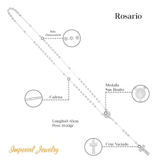 Foto 4 | Rosario De Plata Ley 925 Con Bola Diamantada De 65 Cm