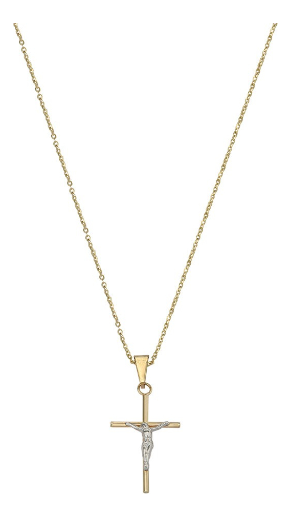 Foto 3 pulgar | Collar De Cruz De Tubo Y Cristo Rodinado De Oro De 14k