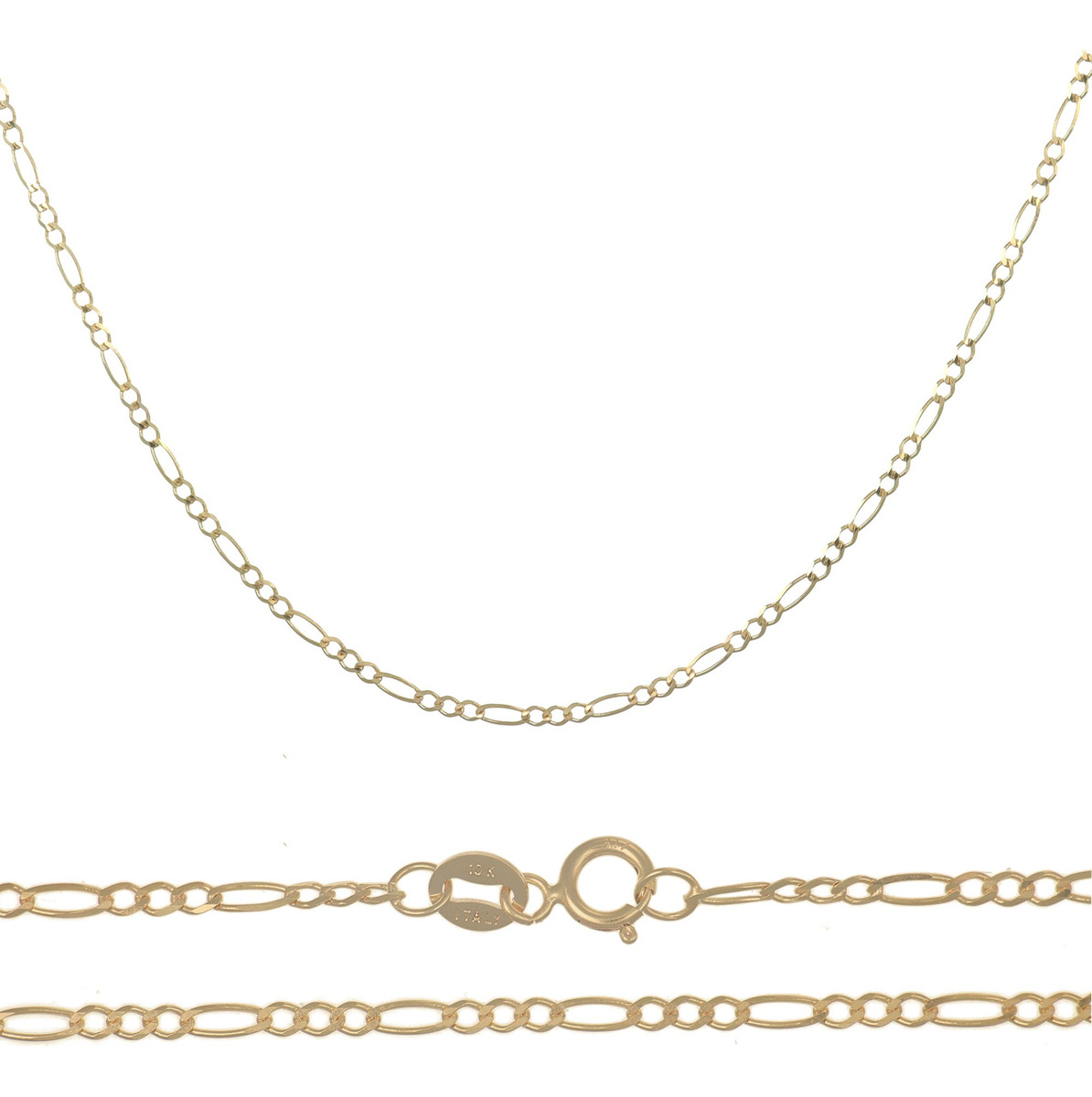 Cadena De Oro De 10k 3x1 Figaro De 45 Cm Calibre 2.0mm