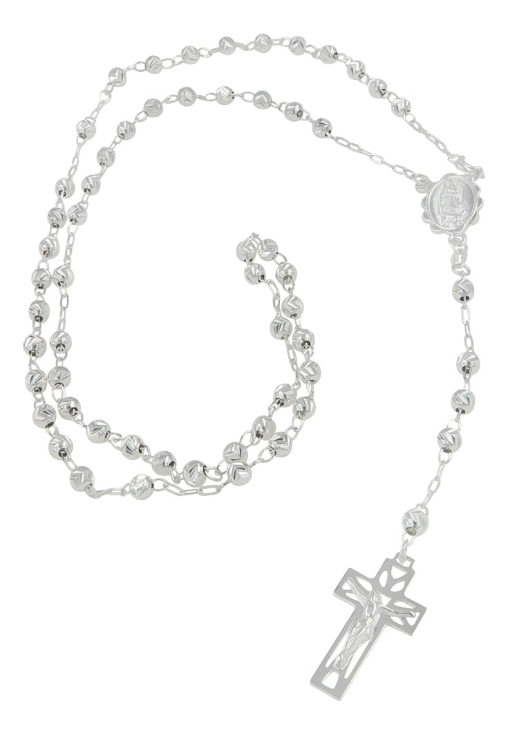Rosario De Plata Ley 925 Con Bola Diamantada De 50 Cm $1,199