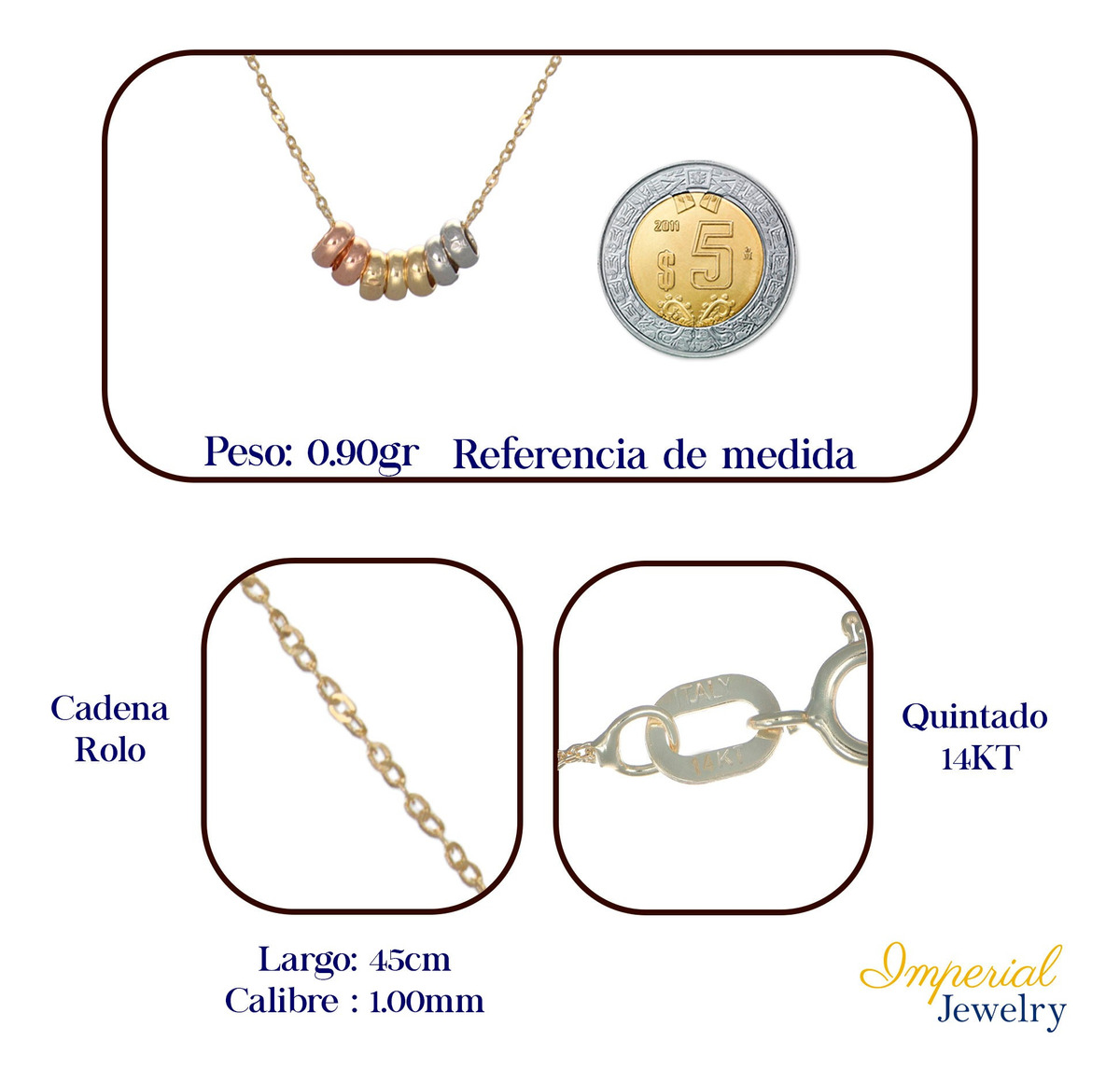 Foto 4 pulgar | Gargantilla De Oro Italiano 14k Con Aros Tricolores