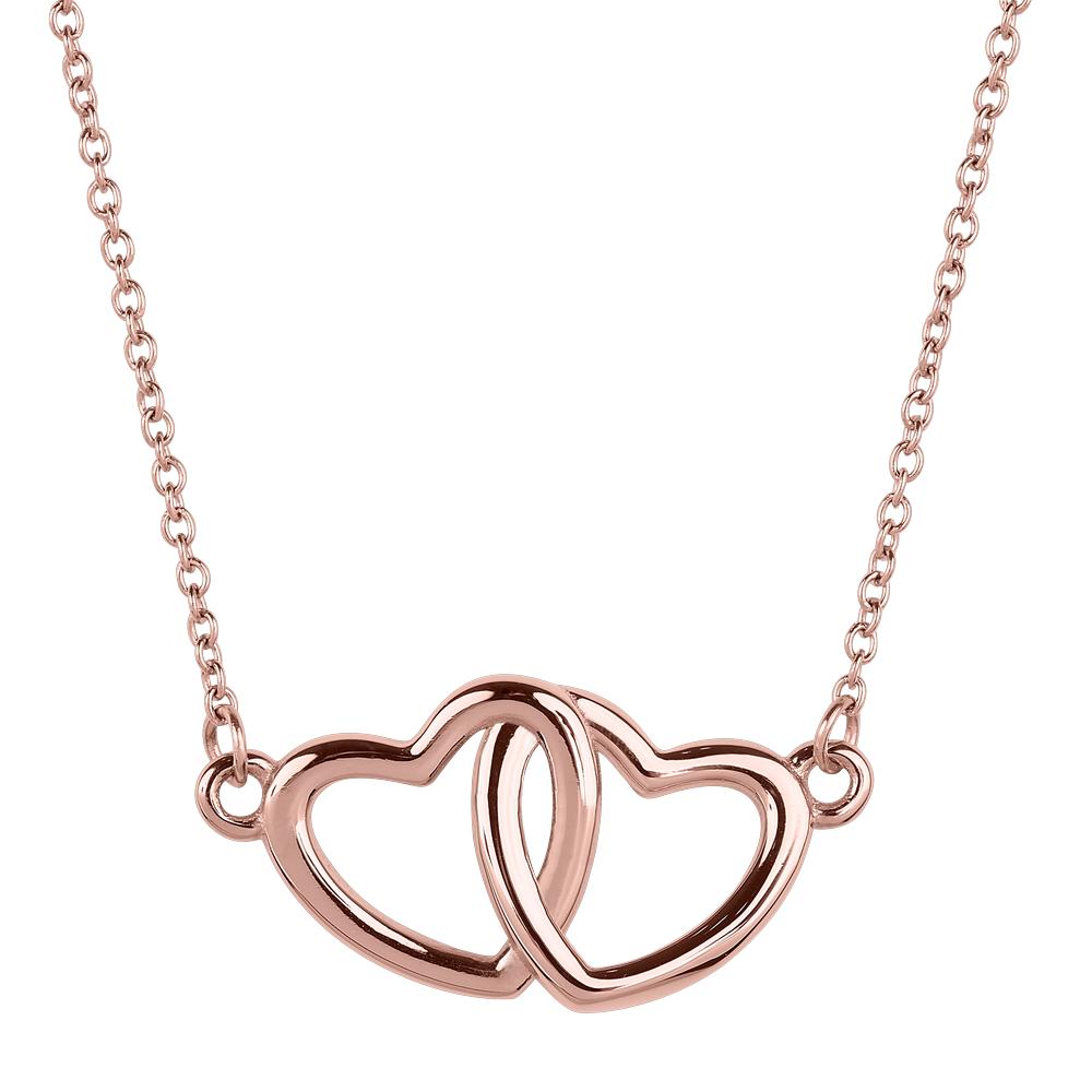 Collares Para Mujer De Corazón Doble, Acero Inoxidable Baño Oro Rosa 14k, Oro 14k O Plata, Cadena Y Dije Luckyly