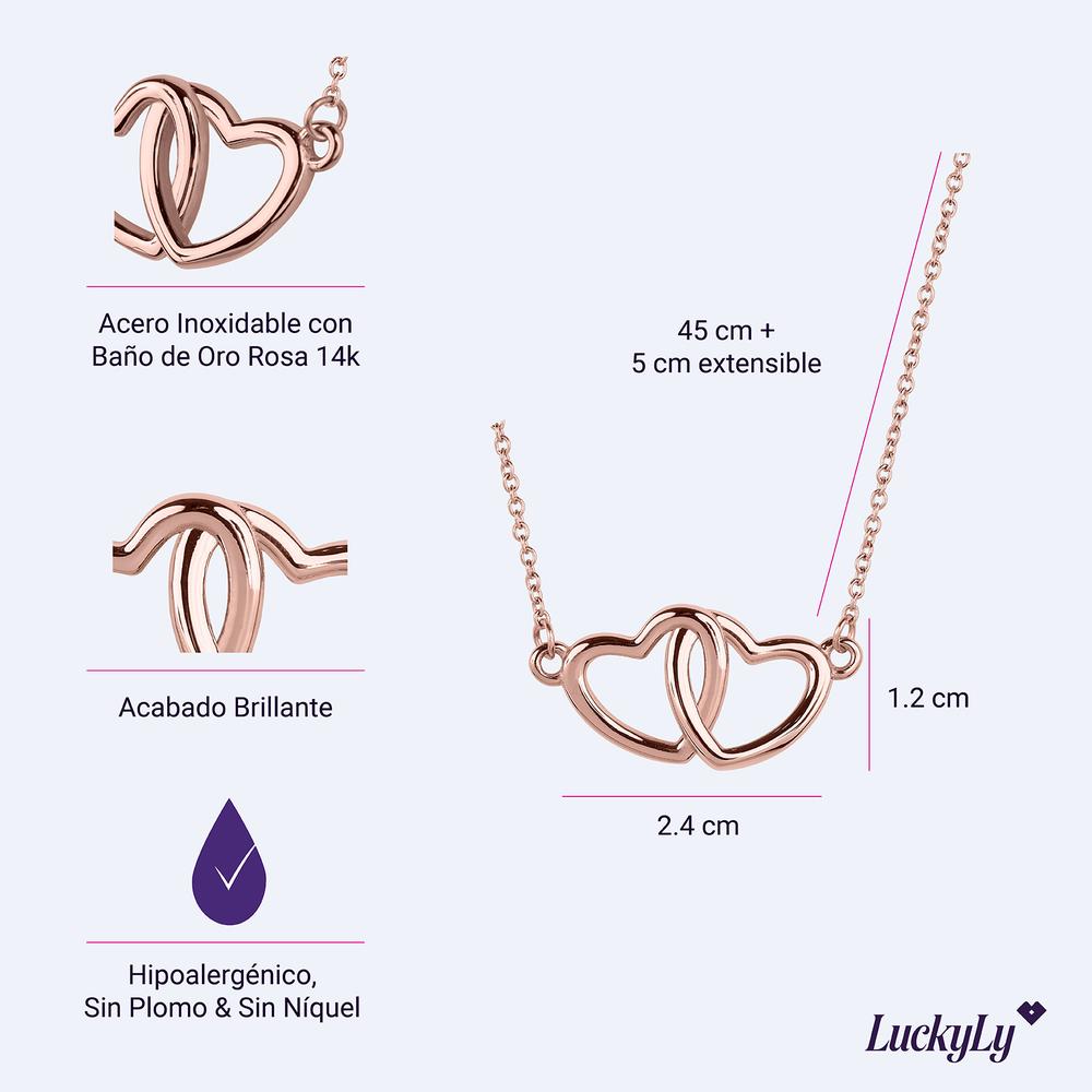 Foto 5 | Collares Para Mujer De Corazón Doble, Acero Inoxidable Baño Oro Rosa 14k, Oro 14k O Plata, Cadena Y Dije Luckyly