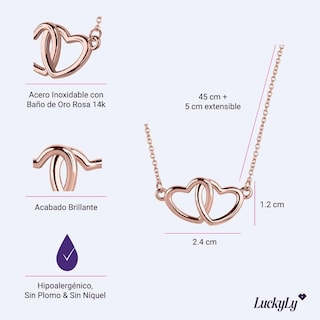 Foto 5 | Collares Para Mujer De Corazón Doble, Acero Inoxidable Baño Oro Rosa 14k, Oro 14k O Plata, Cadena Y Dije Luckyly