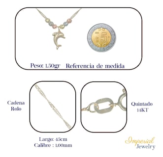Foto 4 | Gargantilla Italiana 14k de Delfin y Bolas Tricolor