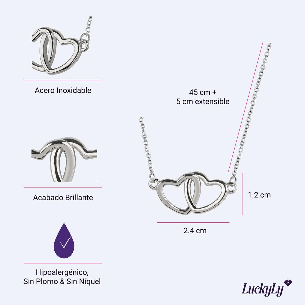 Foto 5 | Collares Para Mujer De Corazón Doble, Acero Inoxidable Baño Oro Rosa 14k, Oro 14k O Plata, Cadena Y Dije Luckyly