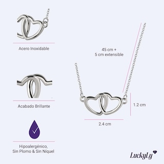 Foto 5 | Collares Para Mujer De Corazón Doble, Acero Inoxidable Baño Oro Rosa 14k, Oro 14k O Plata, Cadena Y Dije Luckyly