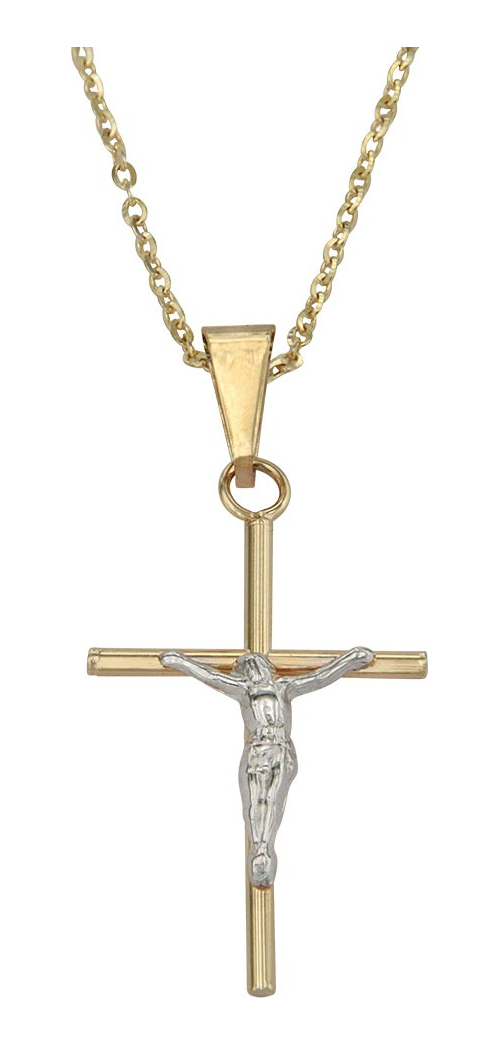 Foto 2 pulgar | Collar de Cruz de Tubo con Cristo Rodinado de Oro de 10k