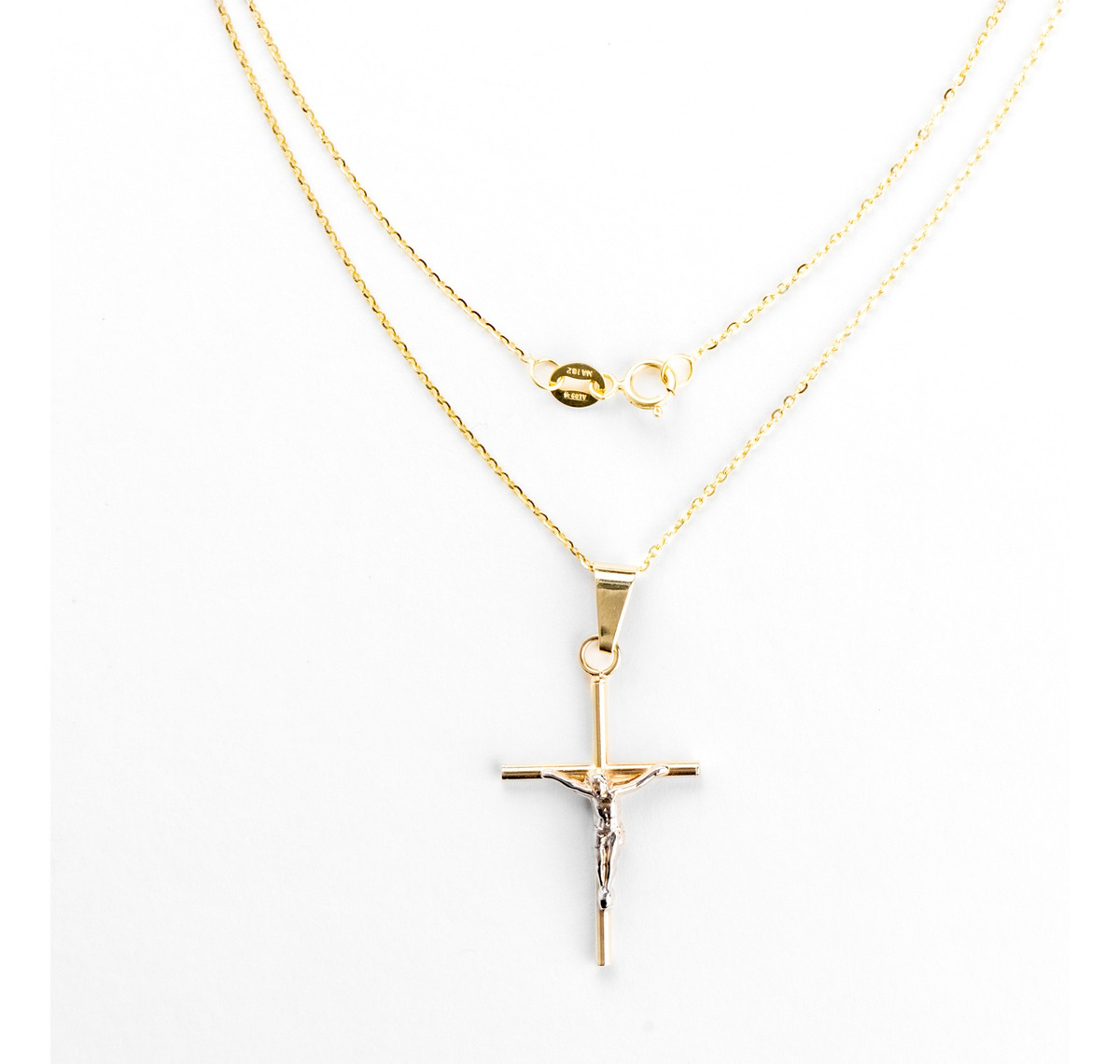 Foto 8 pulgar | Collar de Cruz de Tubo con Cristo Rodinado de Oro de 10k