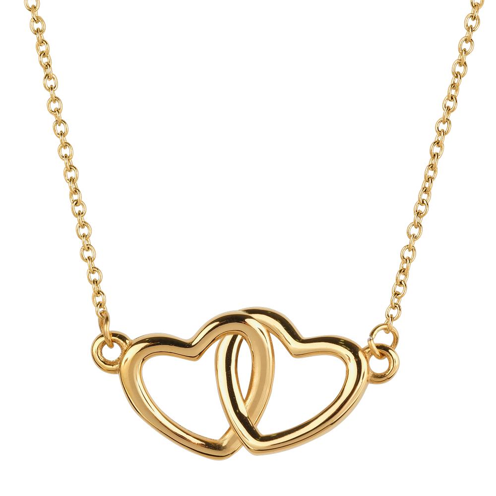 Collares Para Mujer De Corazón Doble, Acero Inoxidable Baño Oro Rosa 14k, Oro 14k O Plata, Cadena Y Dije Luckyly