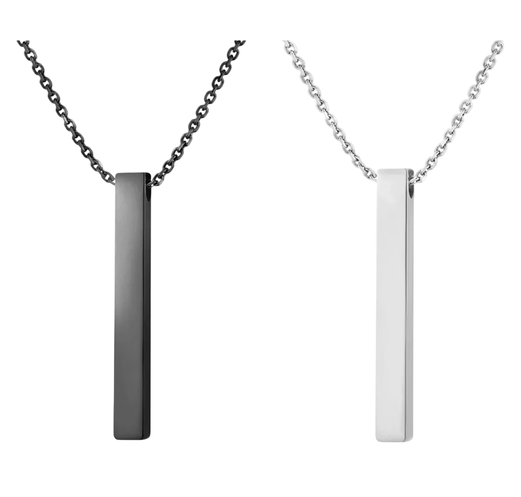 Foto 2 pulgar | Collar Acero Inoxidable Dije Rectangular Hombre Y Mujer 2 Pzs Negro/plata