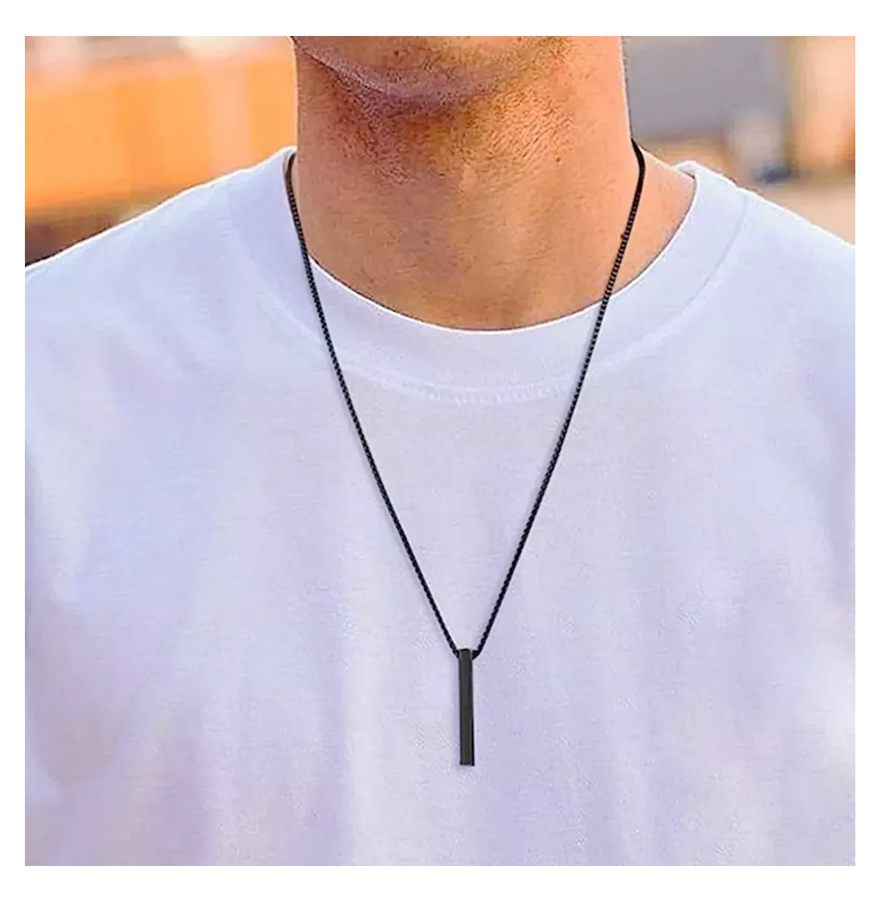 Foto 2 | Collar Acero Inoxidable Dije Rectangular Hombre Y Mujer 2 Pzs Negro/plata