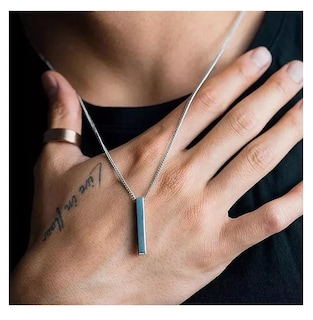 Foto 4 | Collar Acero Inoxidable Dije Rectangular Hombre Y Mujer 2 Pzs Negro/plata