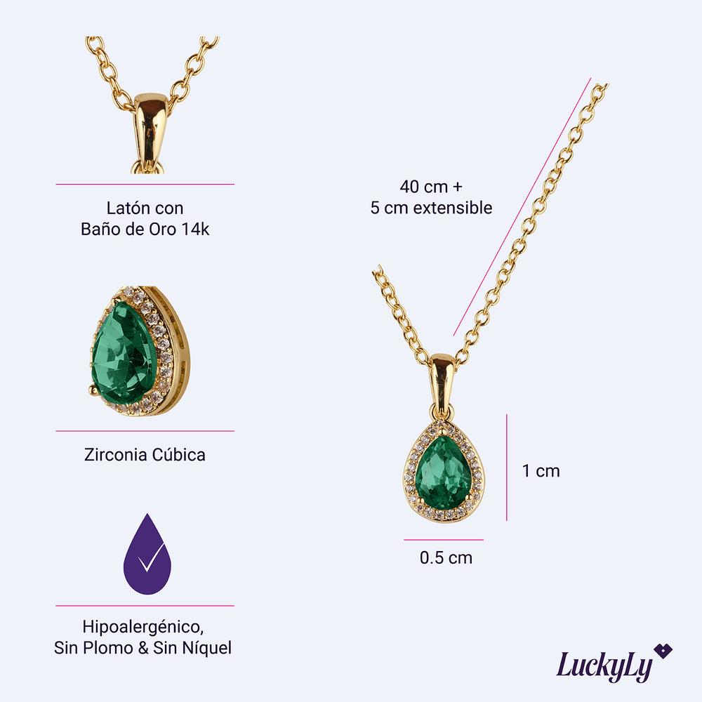 Foto 6 | Collar Oro 14k Zirconia Cúbica Regalos Joyería Mujer Luckyly Dory Verde