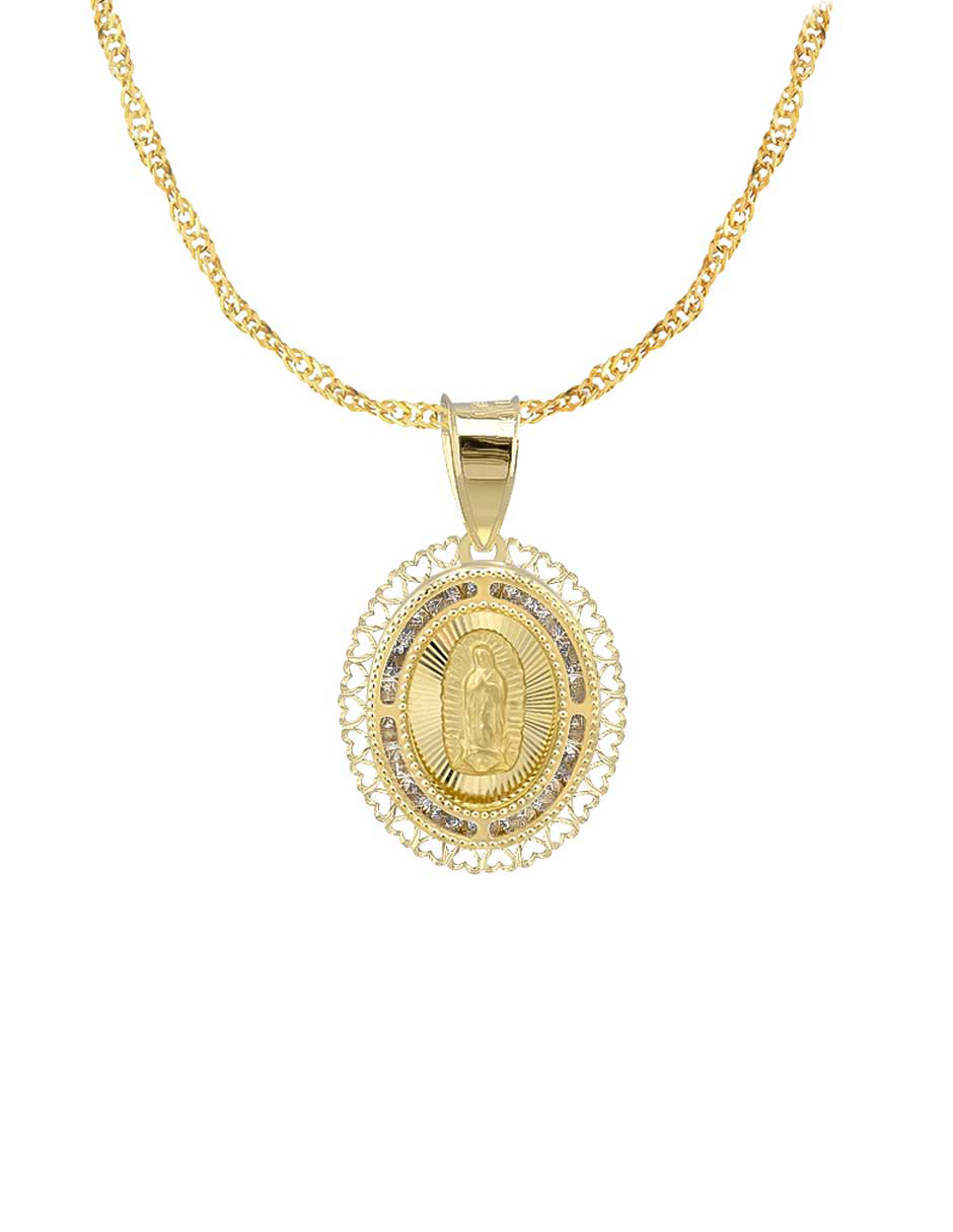 Cadena Con Medalla Virgen De Guadalupe Encaje Corazón 10k