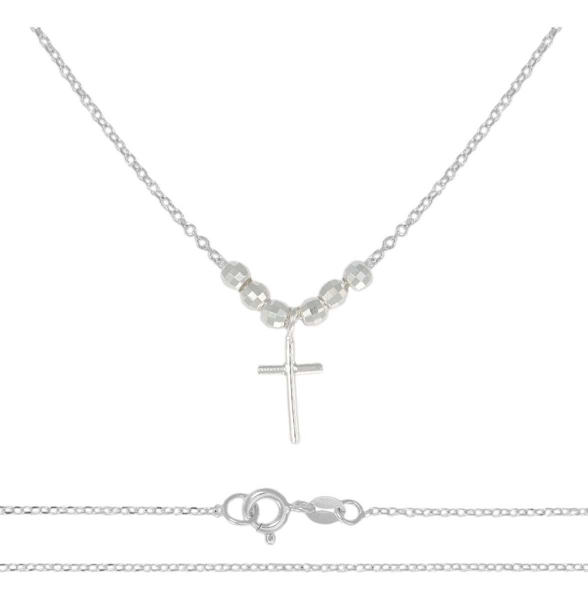 Foto 1 | Collar De Cruz De Plata 925 Con Bola Diamantada De 45 Cm