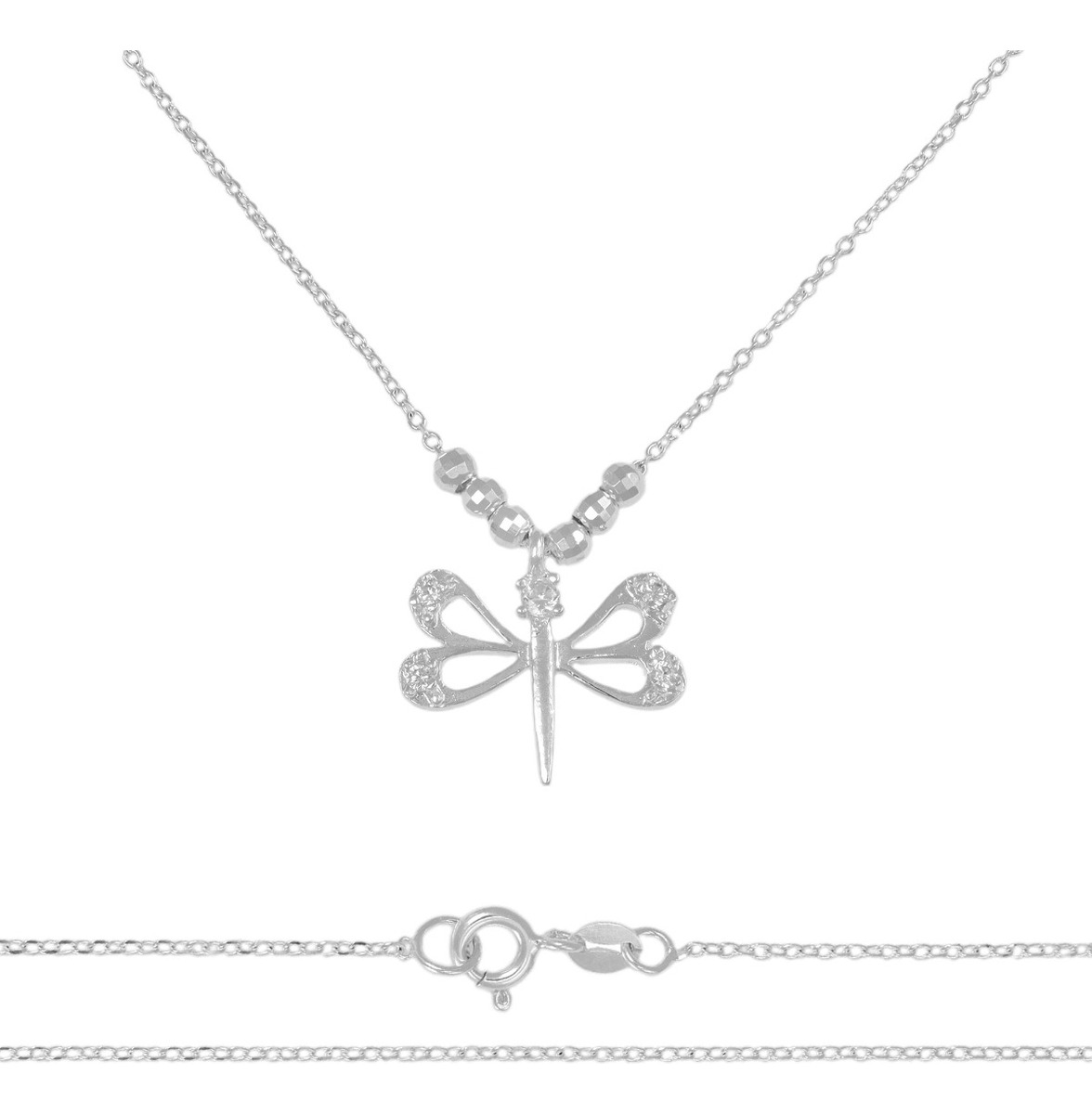Foto 2 pulgar | Collar De Libelula De Plata 925 Con Bola Diamantada De 45 Cm