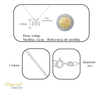 Foto 2 | Collar De Libelula De Plata 925 Con Bola Diamantada De 45 Cm
