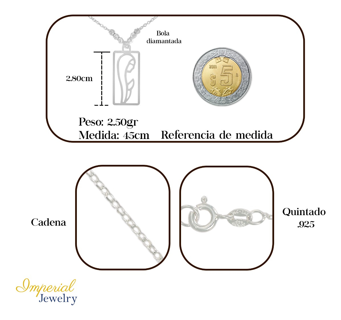 Foto 3 pulgar | Collar De Madona De Plata 925 Con Bola Diamantada De 45 Cm