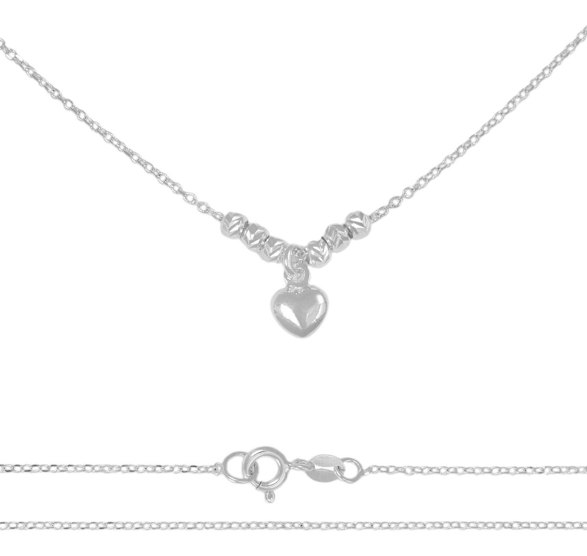 Foto 2 pulgar | Collar De Corazon De Plata 925 Con Bola Diamantada De 45 Cm