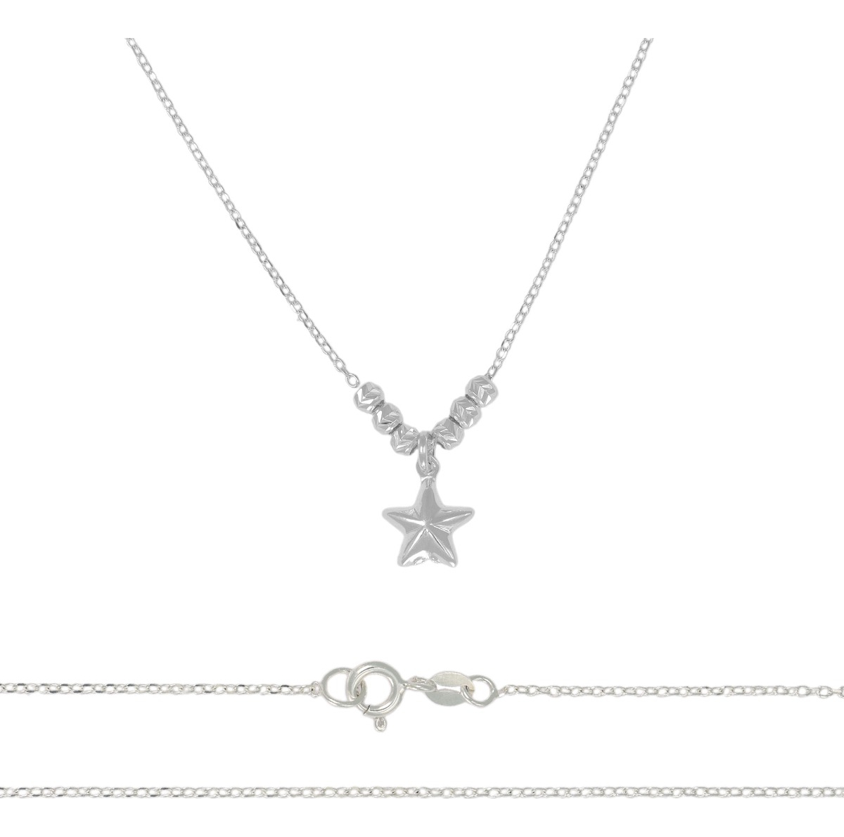 Foto 2 pulgar | Collar De Estrella De Plata 925 Con Bola Diamantada De 45 Cm