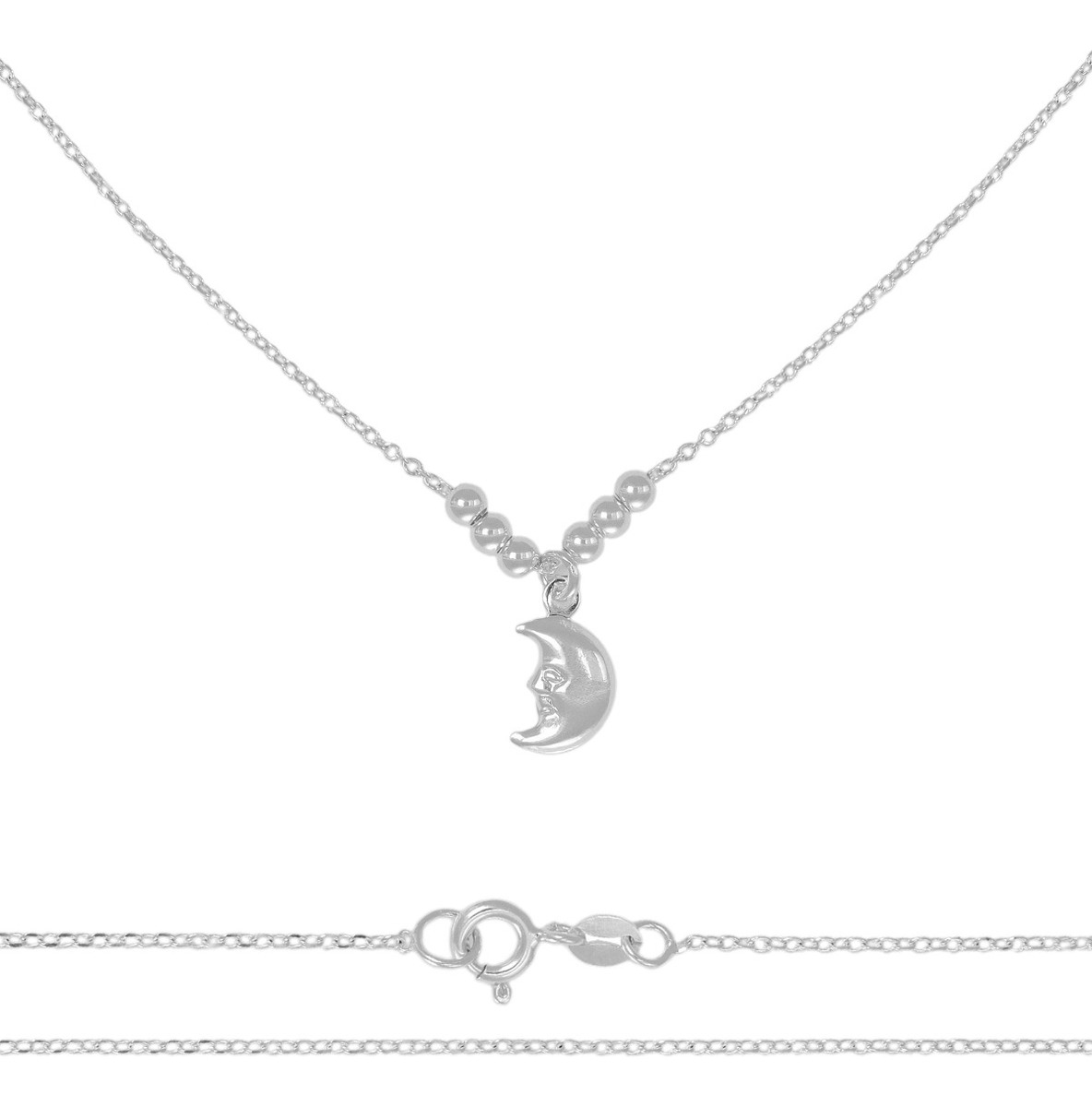 Foto 2 pulgar | Collar De Luna De Plata 925 Con Bola Diamantada De 45 Cm