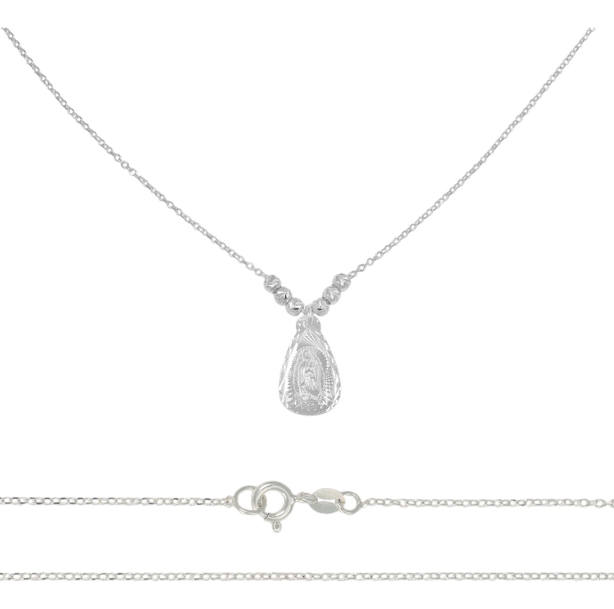 Collar De La Virgen De Plata 925 Con Bola Diamantada De 45cm