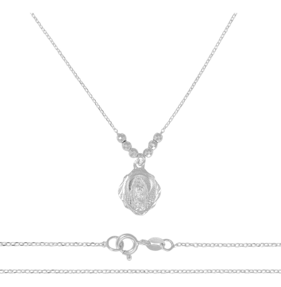 Collar De La Virgen De Plata 925 Con Bola Diamantada De 45cm