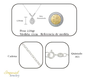 Foto 2 | Collar De La Virgen De Plata 925 Con Bola Diamantada De 45cm