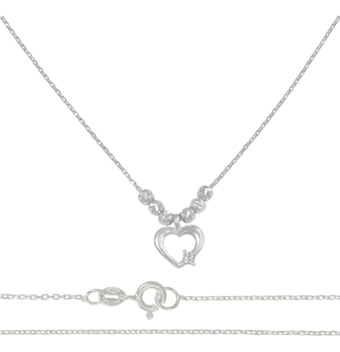 Foto 2 pulgar | Collar De Corazon De Plata 925 Con Bola Diamantada De 45 Cm