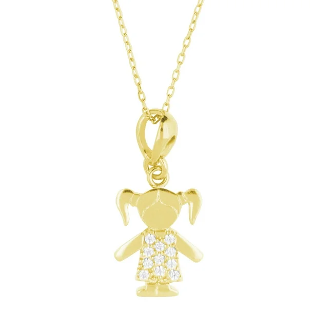 Collar Para Mujer Con Cristal Fino Europeo En Forma De Niña– Bañado En Oro 14k-