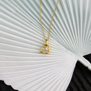 Foto 2 | Collar Para Mujer Con Cristal Fino Europeo En Forma De Corazón Chueco– Bañado En Oro 14k-