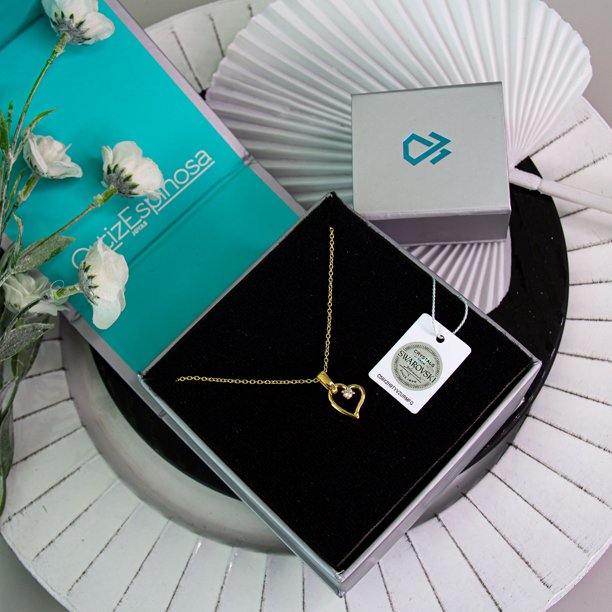 Foto 3 | Collar Para Mujer Con Cristal Fino Europeo En Forma De Corazón Chueco– Bañado En Oro 14k-