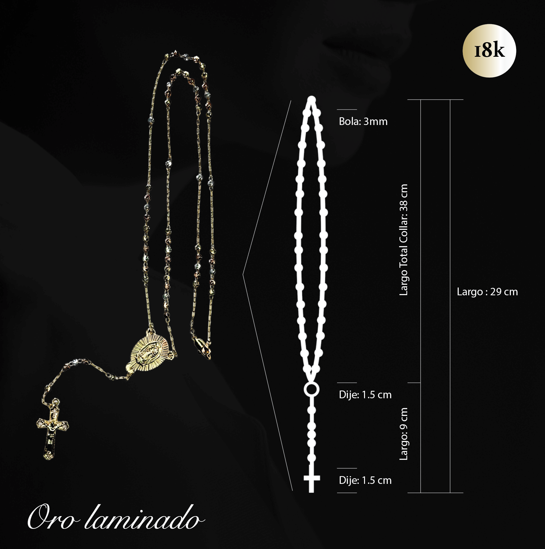 Foto 7 pulgar | Rosario Con Dije Virgen De Guadalupe Y Cristo Oro Laminado 18k Con Líneas