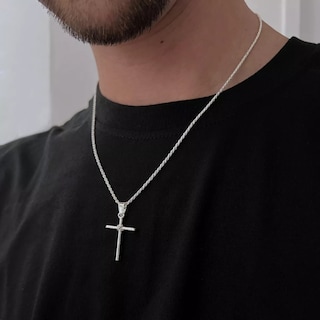 Foto 2 | Collar Con Colgante En Forma De Cruz Para Hombre En Plata De Ley 925 - Venta Internacional.